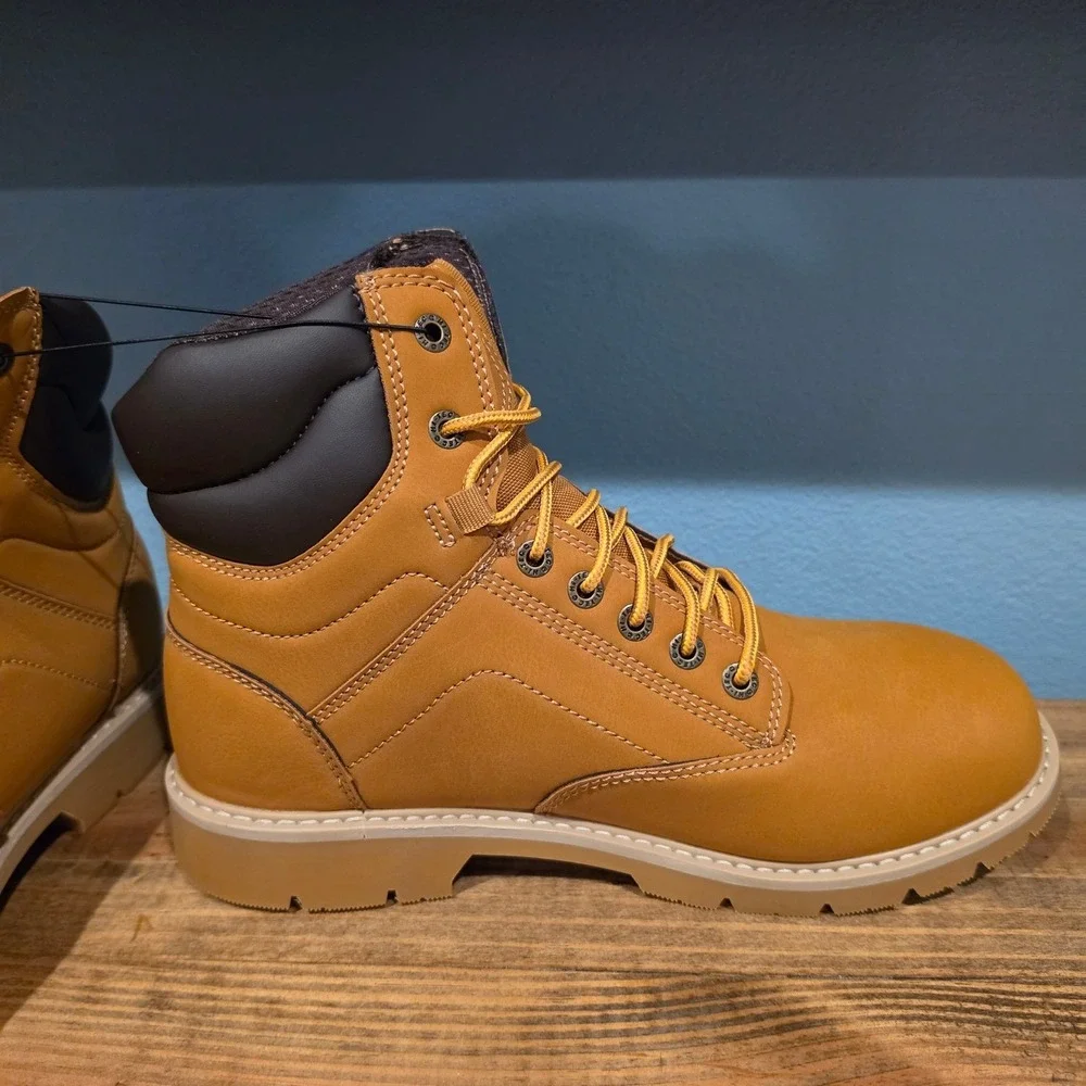 Hi-Tec Mens‎ M Cade 7in Steel Toe Work Boot Wheat Waterproof Oil Resistant 9M